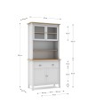 Credenza alta con vetrina Misti in legno massiccio bianco e rovere – 4 ante, 2 cassetti 90x40x180H