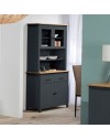 Credenza alta con vetrina Miranda in legno massiccio colore blu e rovere 90x40x180H - 4 ante e 2 cassetti
