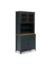 Credenza alta con vetrina Miranda in legno massiccio colore blu e rovere 90x40x180H - 4 ante e 2 cassetti