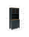 Credenza alta con vetrina Miranda in legno massiccio colore blu e rovere 90x40x180H - 4 ante e 2 cassetti