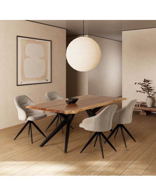 Tavolo fisso Mudri in legno di Acacia con gambe in metallo nero 200x100x75H