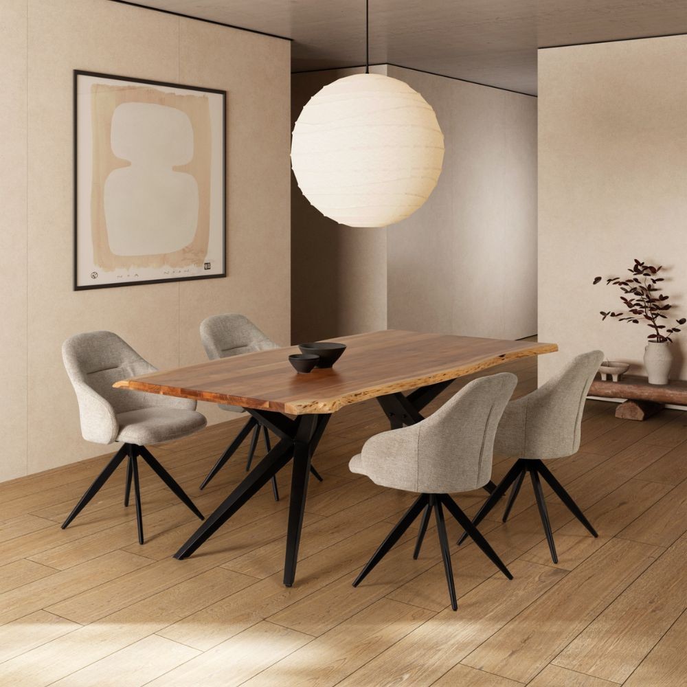 Tavolo fisso Mudri in legno di Acacia con gambe in metallo nero 200x100x75H