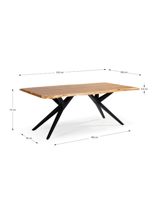 Tavolo fisso Mudri in legno di Acacia con gambe in metallo nero 200x100x75H