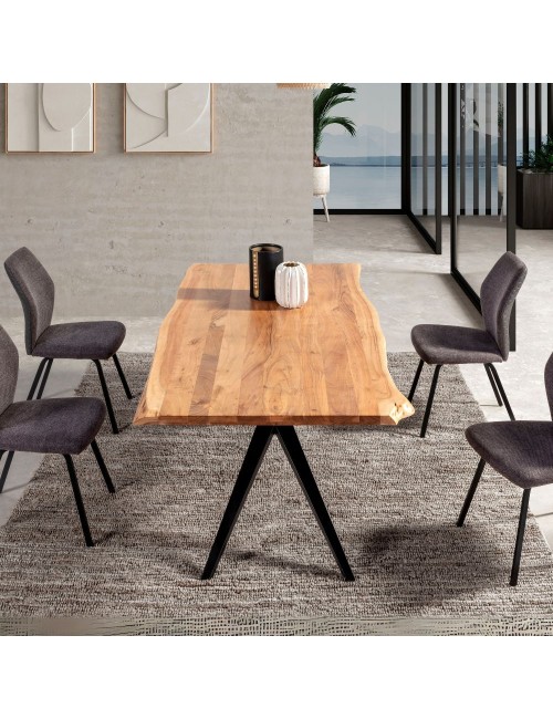 Tavolo fisso Mudri in legno di Acacia con gambe in metallo nero 200x100x75H