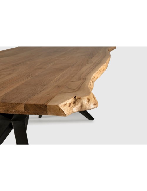 Tavolo fisso Mudri in legno di Acacia con gambe in metallo nero 200x100x75H