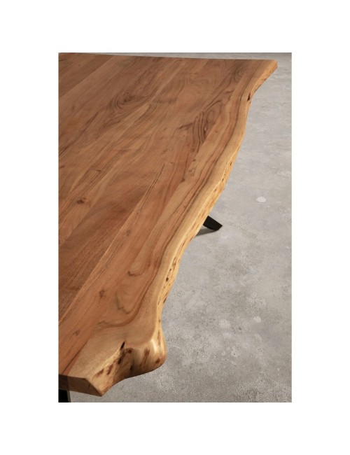 Tavolo fisso Mudri in legno di Acacia con gambe in metallo nero 200x100x75H