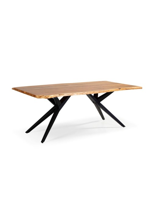 Tavolo fisso Mudri in legno di Acacia con gambe in metallo nero 200x100x75H