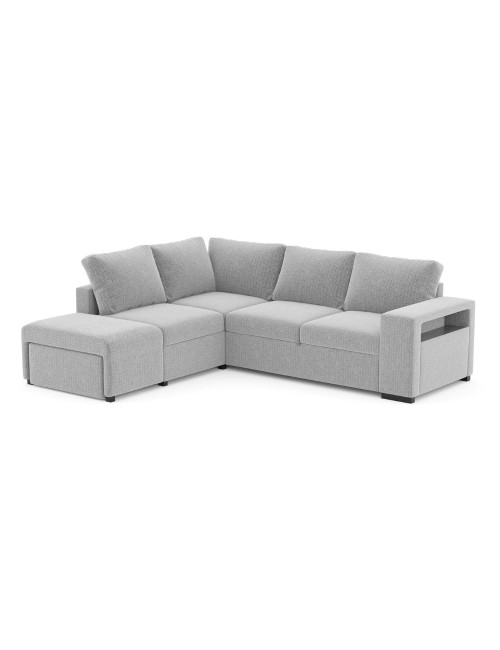 Divano Letto Angolare reversibile Jozzis grigio con funzione letto e bracciolo contenitore 248,5x209x90,5H