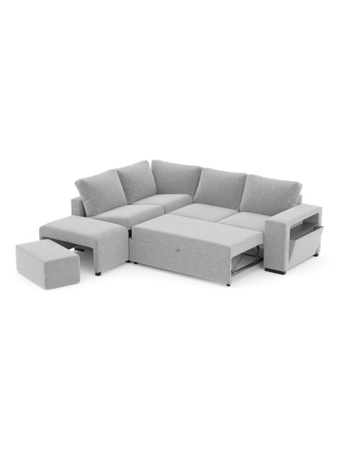 Divano Letto Angolare reversibile Jozzis grigio con funzione letto e bracciolo contenitore 248,5x209x90,5H