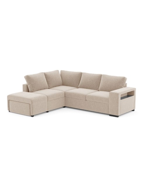 Divano Letto Angolare reversibile Jozzis sabbia con funzione letto e bracciolo contenitore 248,5x209x90,5H