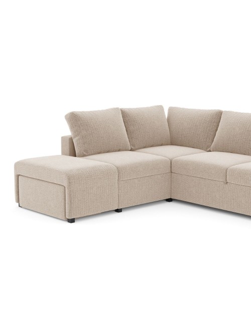 Divano Letto Angolare reversibile Jozzis sabbia con funzione letto e bracciolo contenitore 248,5x209x90,5H
