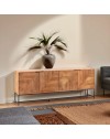 Credenza Nereida in legno massiccio di mango con gambe in metallo Nero 210x40x80H
