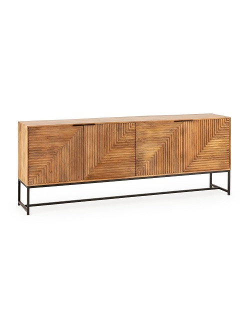 Credenza Nereida in legno massiccio di mango con gambe in metallo Nero 210x40x80H