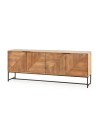 Credenza Nereida in legno massiccio di mango con gambe in metallo Nero 210x40x80H