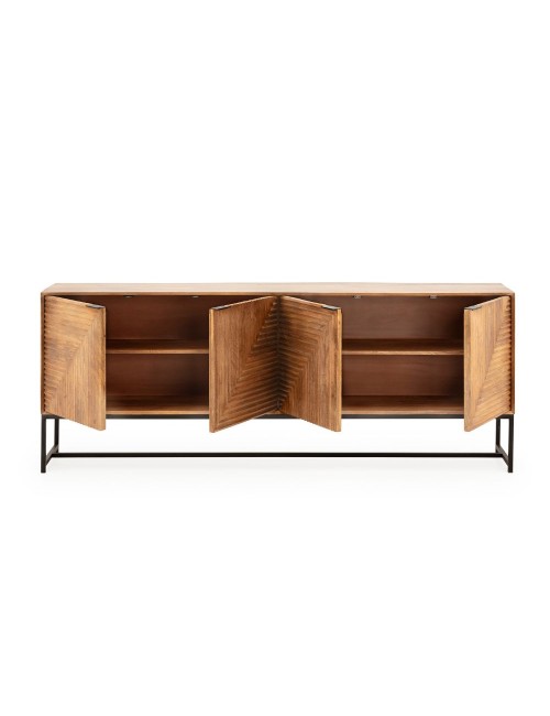Credenza Nereida in legno massiccio di mango con gambe in metallo Nero 210x40x80H