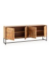 Credenza Nereida in legno massiccio di mango con gambe in metallo Nero 210x40x80H