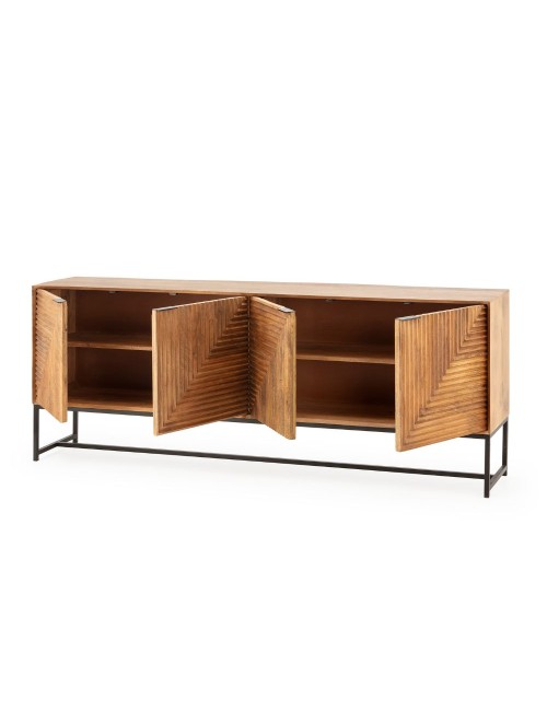 Credenza Nereida in legno massiccio di mango con gambe in metallo Nero 210x40x80H