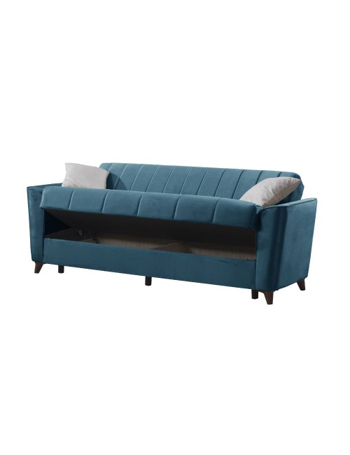 Divano letto Duca 3 posti blu con contenitore e funzione letto 223x86x89H