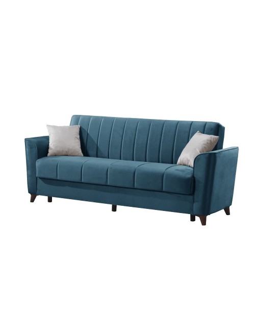 Divano letto Duca 3 posti blu con contenitore e funzione letto 223x86x89H