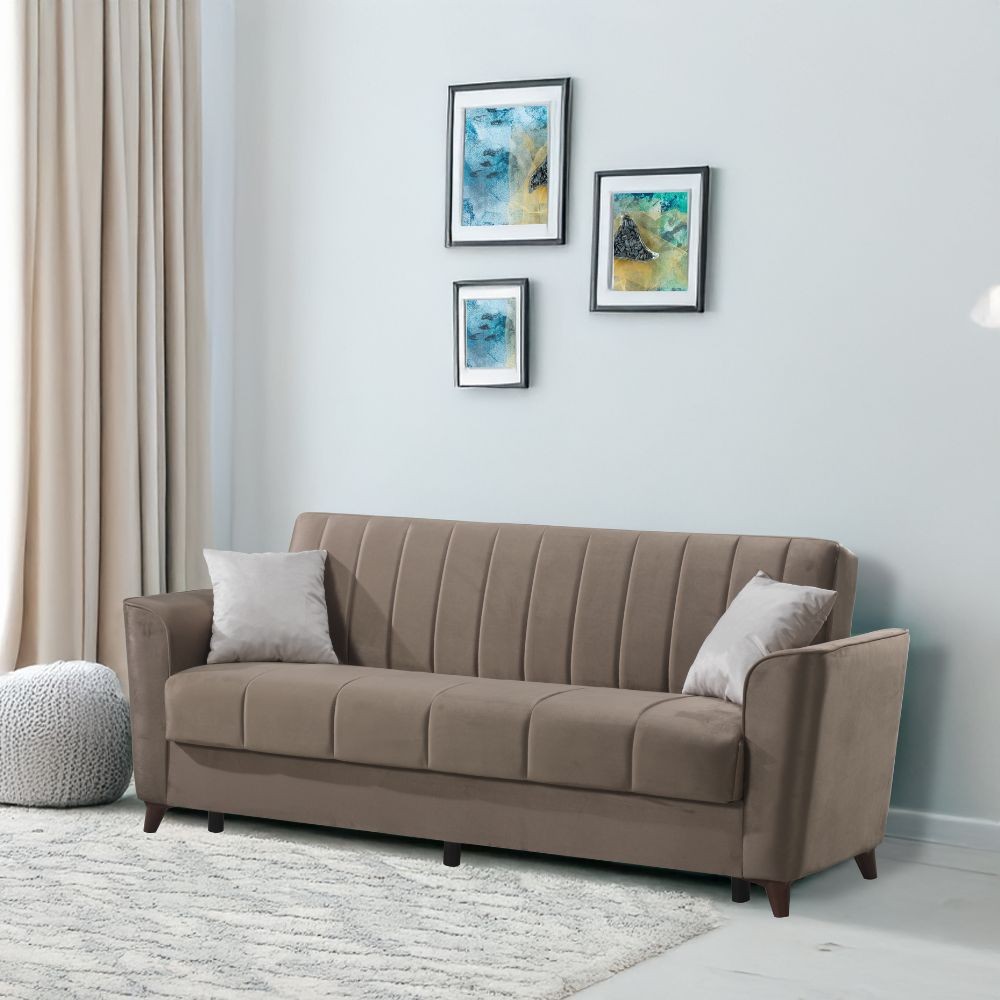 Divano letto Duca 3 posti marrone con contenitore e funzione letto 223x86x89H