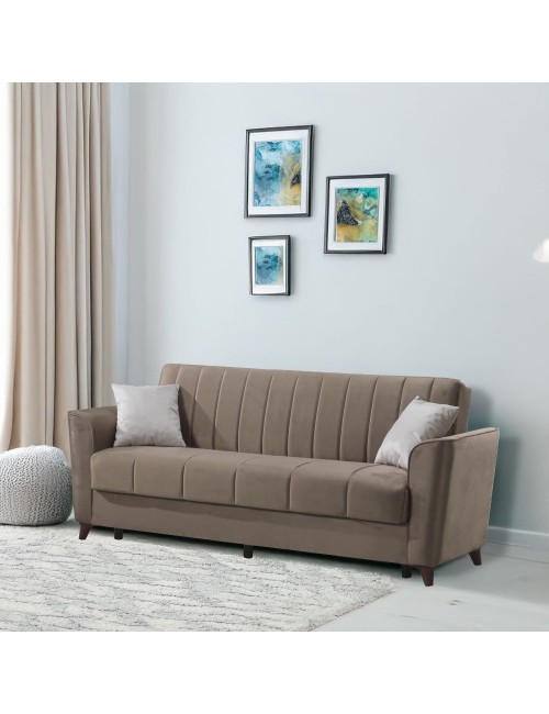 Divano letto Duca 3 posti marrone con contenitore e funzione letto 223x86x89H
