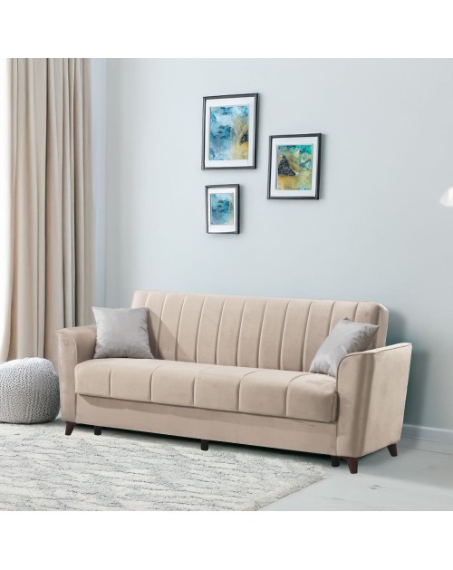 Divano letto Duca 3 posti crema con contenitore e funzione letto 223x86x89H