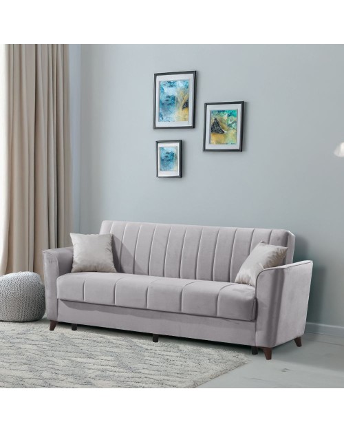 Divano letto Duca 3 posti grigio con contenitore e funzione letto 223x86x89H