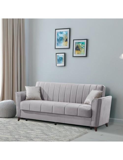Divano letto Duca 3 posti grigio con contenitore e funzione letto 223x86x89H