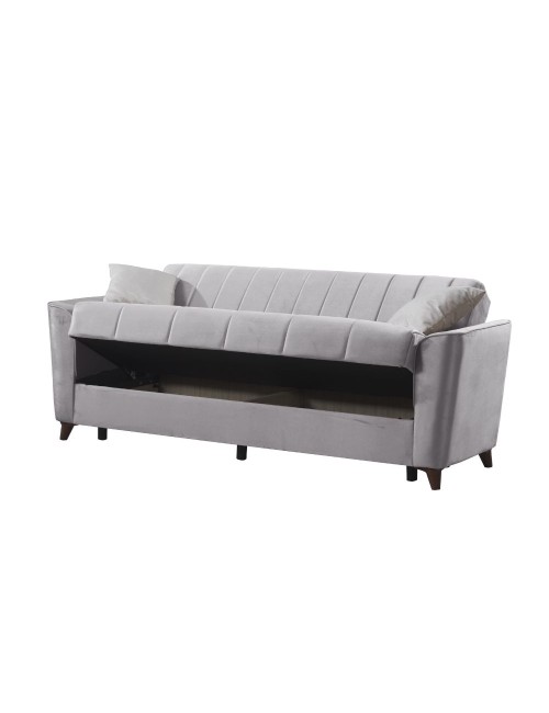 Divano letto Duca 3 posti grigio con contenitore e funzione letto 223x86x89H