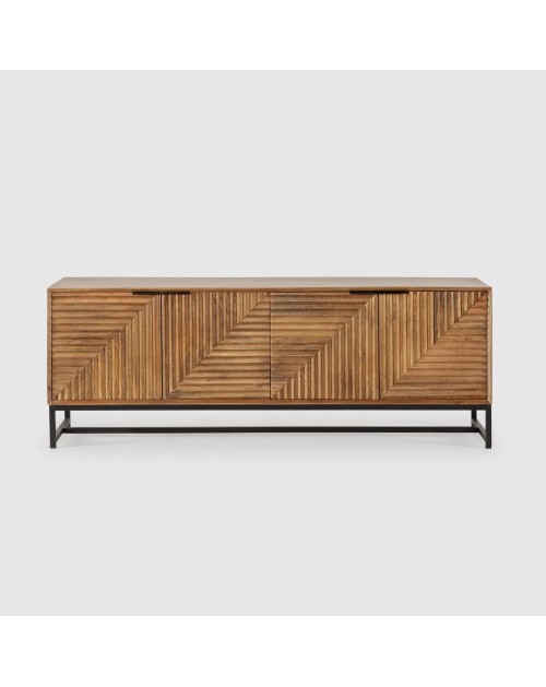Mobile tv Nereida in legno massiccio di mango con gambe in metallo Nero 160x40x58H