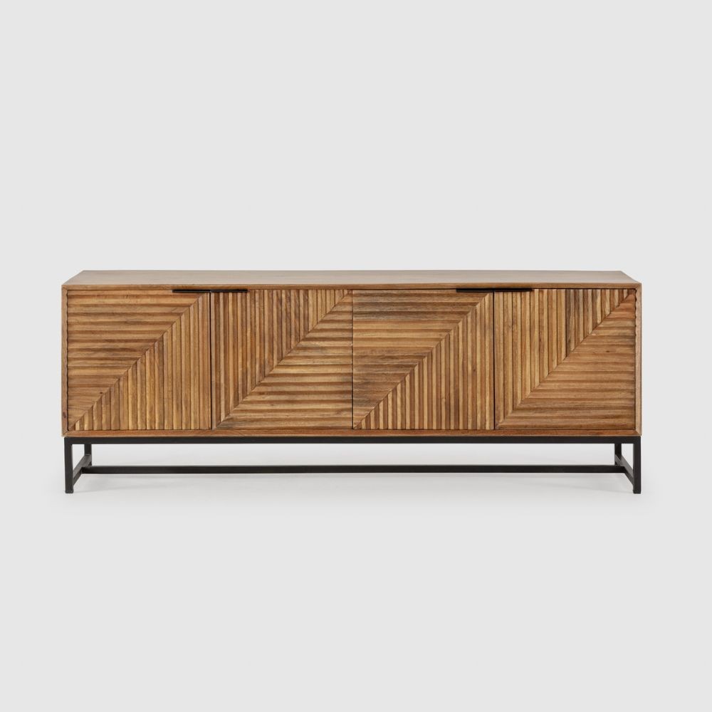 Mobile tv Nereida in legno massiccio di mango con gambe in metallo Nero 160x40x58H