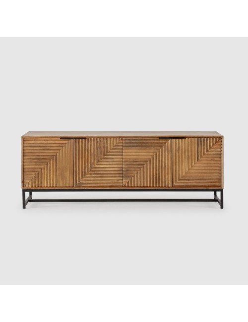 Mobile tv Nereida in legno massiccio di mango con gambe in metallo Nero 160x40x58H