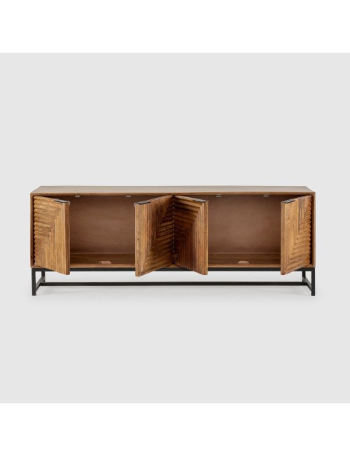 Mobile tv Nereida in legno massiccio di mango con gambe in metallo Nero 160x40x58H