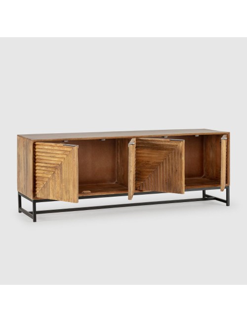 Mobile tv Nereida in legno massiccio di mango con gambe in metallo Nero 160x40x58H