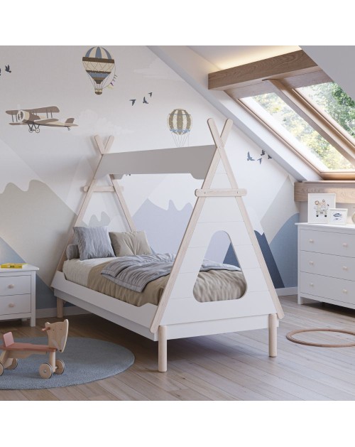 Letto a tenda singolo Nora bianco e pino 205,6x104,1x162,4 – Un rifugio da sogno per grandi avventure
