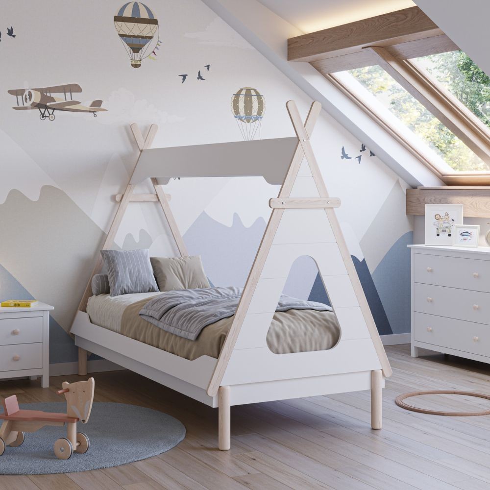 Letto a tenda singolo Nora bianco e pino 205,6x104,1x162,4 – Un rifugio da sogno per grandi avventure