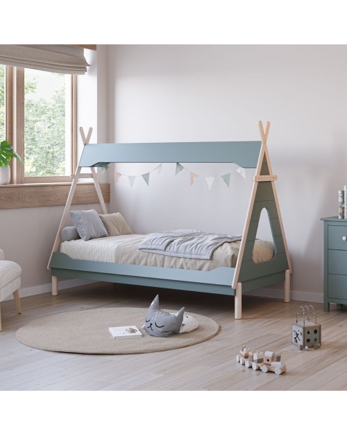 Letto a tenda singolo Nora verde petrolio e bianco 205,6x104,1x162,4 – Un rifugio da sogno per grandi avventure