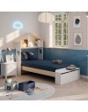 Letto singolo Odessa in legno massiccio con testiera a casetta e pediera contenitore bianco 216,5x128,5x153H