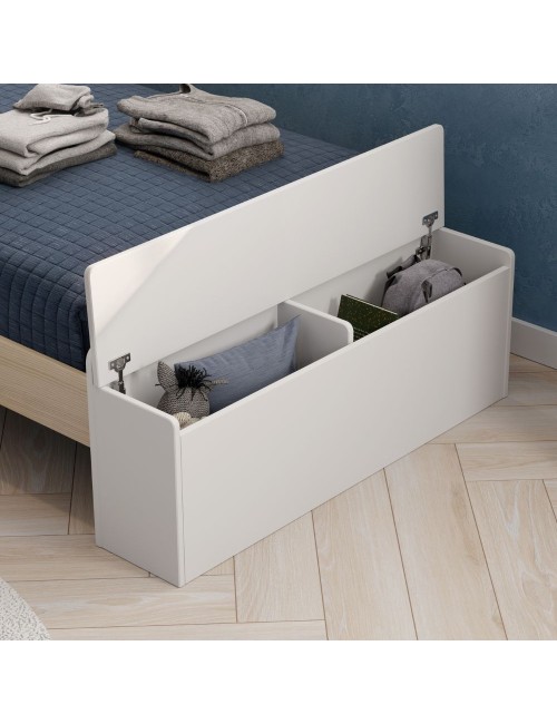 Letto singolo Odessa in legno massiccio con testiera a casetta e pediera contenitore bianco 216,5x128,5x153H