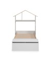 Letto singolo Odessa in legno massiccio con testiera a casetta e pediera contenitore bianco 216,5x128,5x153H