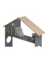 Letto singolo Odessa in legno massiccio con testiera a casetta e pediera contenitore verde cachi e pino 216,5x128,5x153H