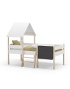Letto rialzato a casetta Mint in legno massiccio bianco e pino con lavagnetta