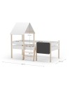 Letto rialzato a casetta Mint in legno massiccio bianco e pino con lavagnetta