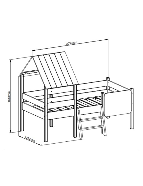 Letto rialzato a casetta Mint in legno massiccio bianco e pino con lavagnetta