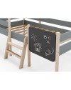 Letto rialzato a casetta Mint in legno massiccio verde cachi e pino con lavagnetta