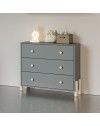 Cassettiera Enola in legno massiccio con 3 cassetti verde cachi e gambe in pino naturale 90x40x80H