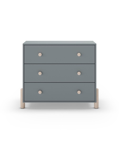 Cassettiera Enola in legno massiccio con 3 cassetti verde cachi e gambe in pino naturale 90x40x80H