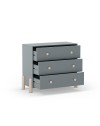 Cassettiera Enola in legno massiccio con 3 cassetti verde cachi e gambe in pino naturale 90x40x80H