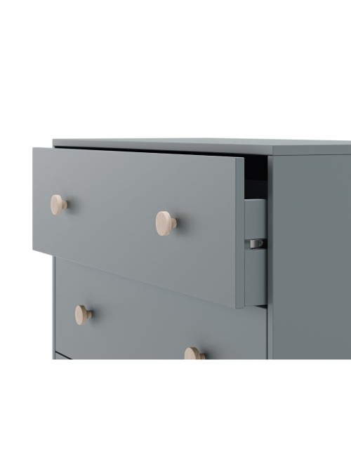 Cassettiera Enola in legno massiccio con 3 cassetti verde cachi e gambe in pino naturale 90x40x80H