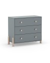 Cassettiera Enola in legno massiccio con 3 cassetti verde cachi e gambe in pino naturale 90x40x80H